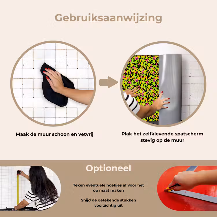 Dieren - Neon - Groen - Panterprint keuken achterwand spatscherm klein 900 -gebruiksaanwijzing_NL