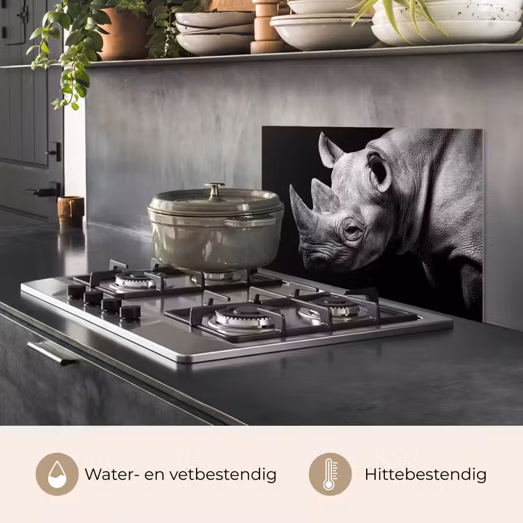 Dieren - Neushoorn - Zwart - Wit - Portret keuken achterwand spatscherm klein -usp_NL