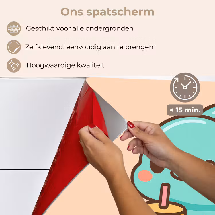 Dino - Boba - kawaii - Oranje keuken achterwand spatscherm klein -spatscherm_NL