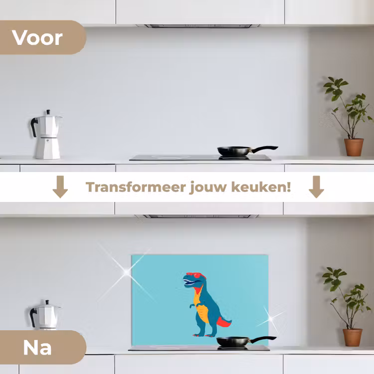 Dinosaurus - Blauw - Zonnebril keuken achterwand spatscherm klein -voor_na_NL