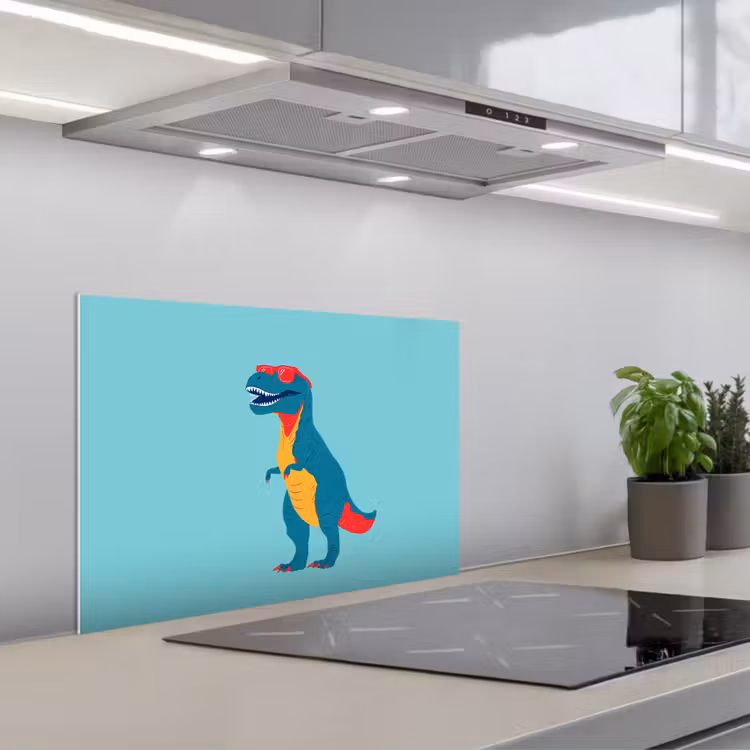 Dinosaurus - Blauw - Zonnebril keuken achterwand spatscherm klein -3d_schuin