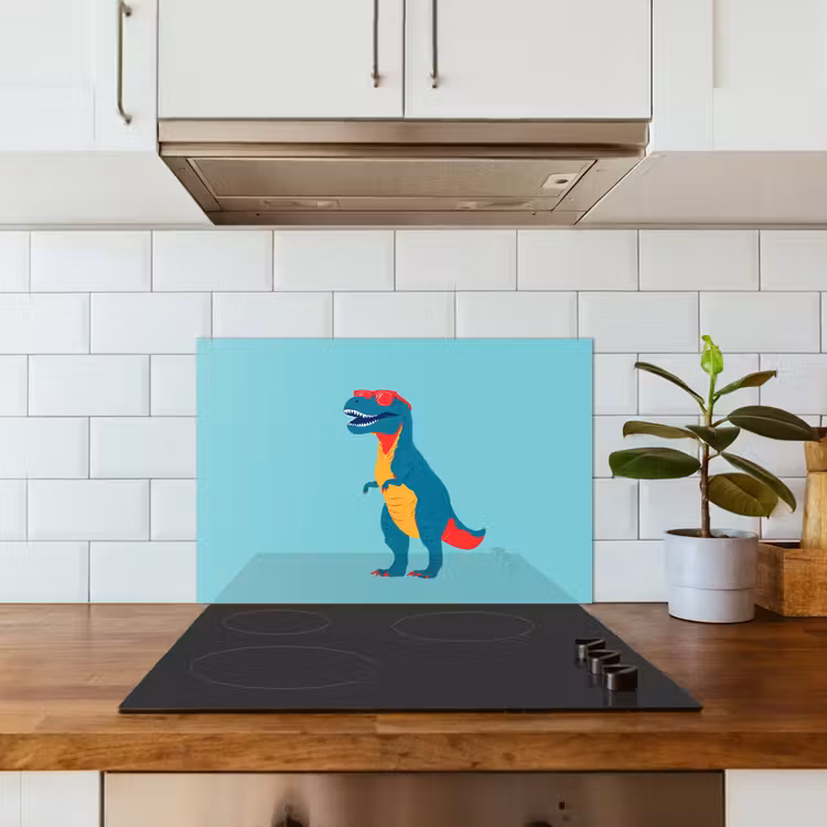 Dinosaurus - Blauw - Zonnebril keuken achterwand spatscherm klein -sfeer2