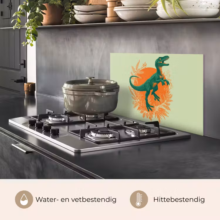Dinosaurus - Groen - Planten - Cirkel keuken achterwand spatscherm klein -usp_NL