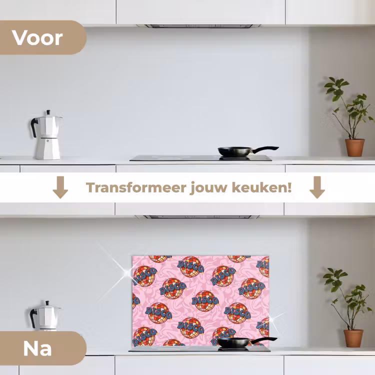 Disco - Bal - Patroon - Roze keuken achterwand spatscherm klein 900 -voor_na_NL
