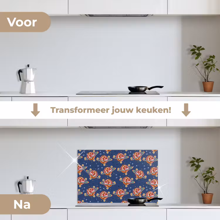 Disco - Blauw - Patroon keuken achterwand spatscherm klein 900 -voor_na_NL
