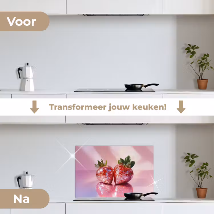 Disco - Fruit - Glitter - Strawberry keuken achterwand spatscherm klein -voor_na_NL
