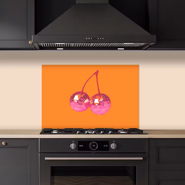 Discoballen - Kers - Spiegels - Roze keuken achterwand spatscherm klein -sfeer1