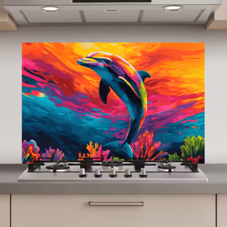Dolfijn - Kleurrijk - Oceaan - Koraal keuken achterwand spatscherm klein -3d_website