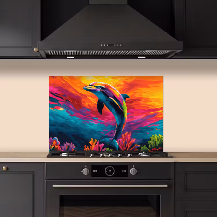 Dolfijn - Kleurrijk - Oceaan - Koraal keuken achterwand spatscherm klein -sfeer1