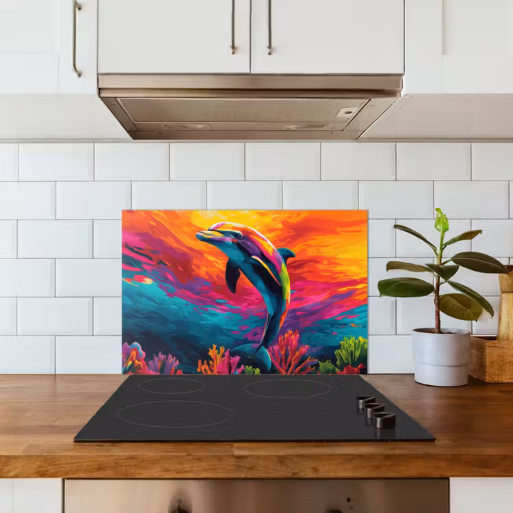 Dolfijn - Kleurrijk - Oceaan - Koraal keuken achterwand spatscherm klein -sfeer2