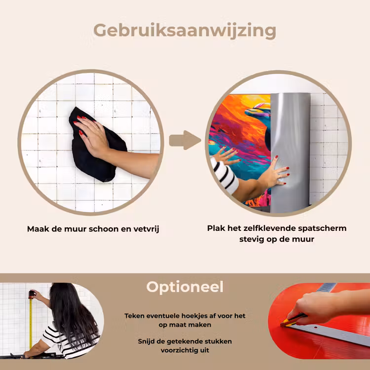 Dolfijn - Kleurrijk - Oceaan - Koraal keuken achterwand spatscherm klein -gebruiksaanwijzing_NL