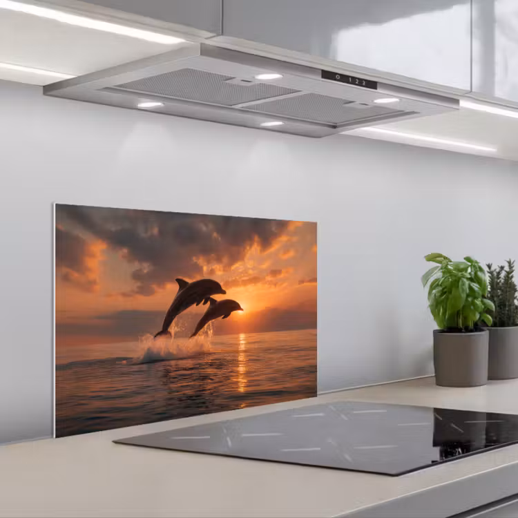 Dolfijnen - Zee - Realistisch keuken achterwand spatscherm klein -3d_schuin