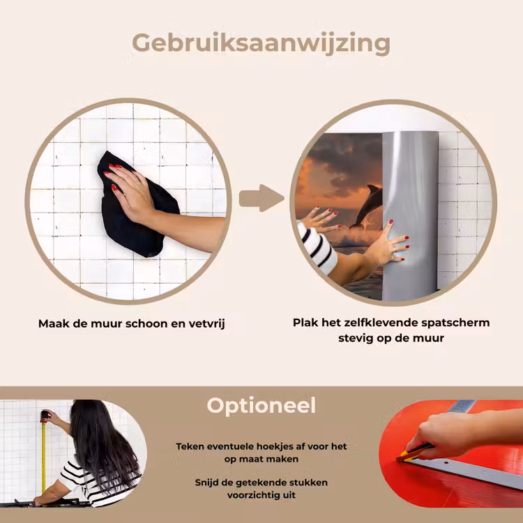 Dolfijnen - Zee - Realistisch keuken achterwand spatscherm klein -gebruiksaanwijzing_NL