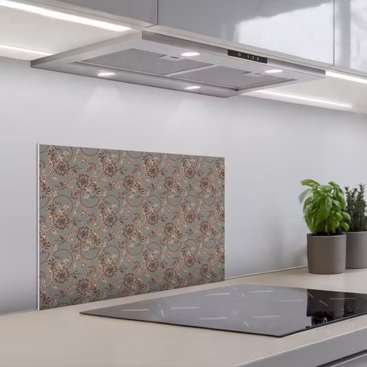 Donker - Bloemen - Sierlijk keuken achterwand spatscherm klein 900 -3d_schuin