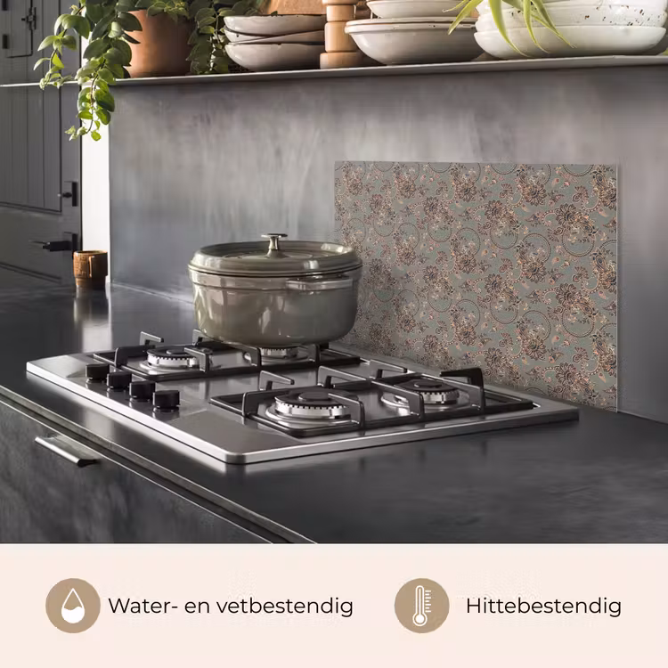 Donker - Bloemen - Sierlijk keuken achterwand spatscherm klein 900 -usp_NL