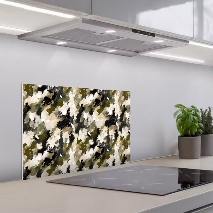 Donker - Groen - Camouflage - Schilderachtig keuken achterwand spatscherm klein 900 -3d_schuin