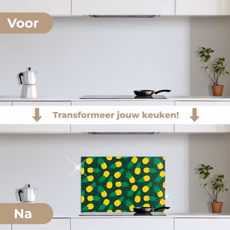 Donkergroen - Ananas - Bladeren keuken achterwand spatscherm klein 900 -voor_na_NL