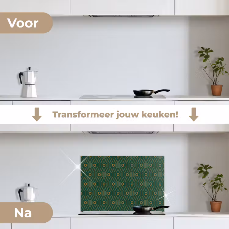 Donkergroen - Modern - Patroon - Goud keuken achterwand spatscherm klein 900 -voor_na_NL