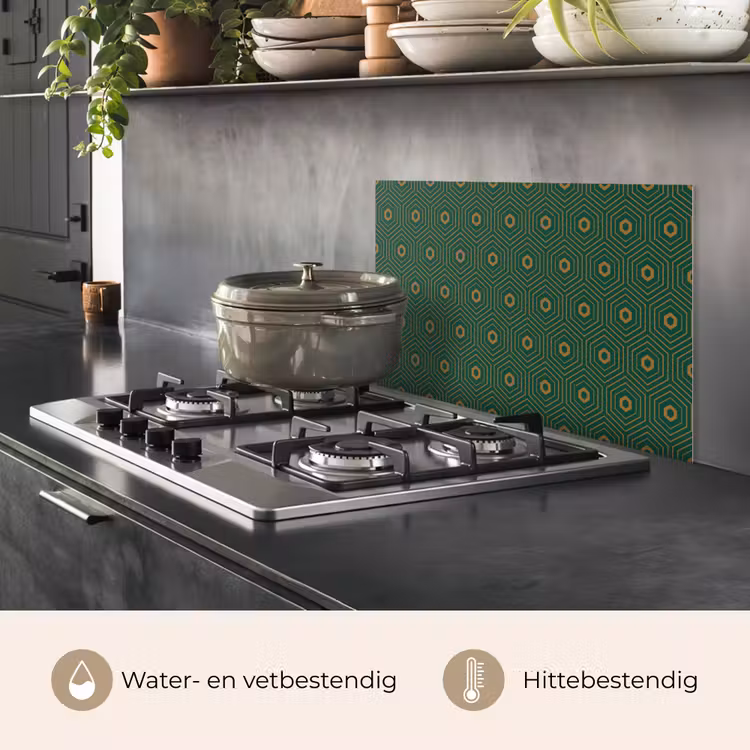 Donkergroen - Modern - Patroon - Goud keuken achterwand spatscherm klein 900 -usp_NL