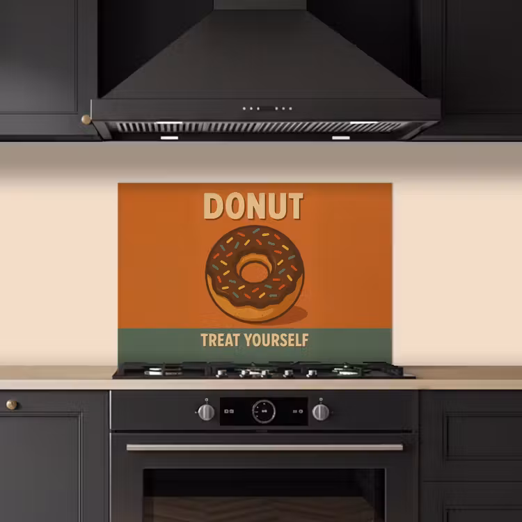 Donut - Spikkels - Kleurrijk - Quote keuken achterwand spatscherm klein -sfeer1