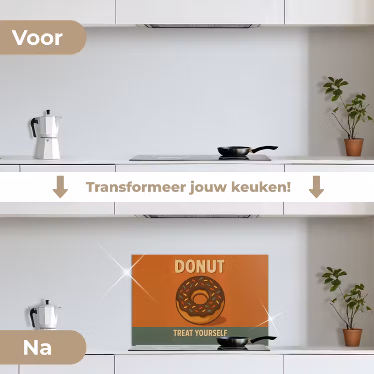 Donut - Spikkels - Kleurrijk - Quote keuken achterwand spatscherm klein -voor_na_NL