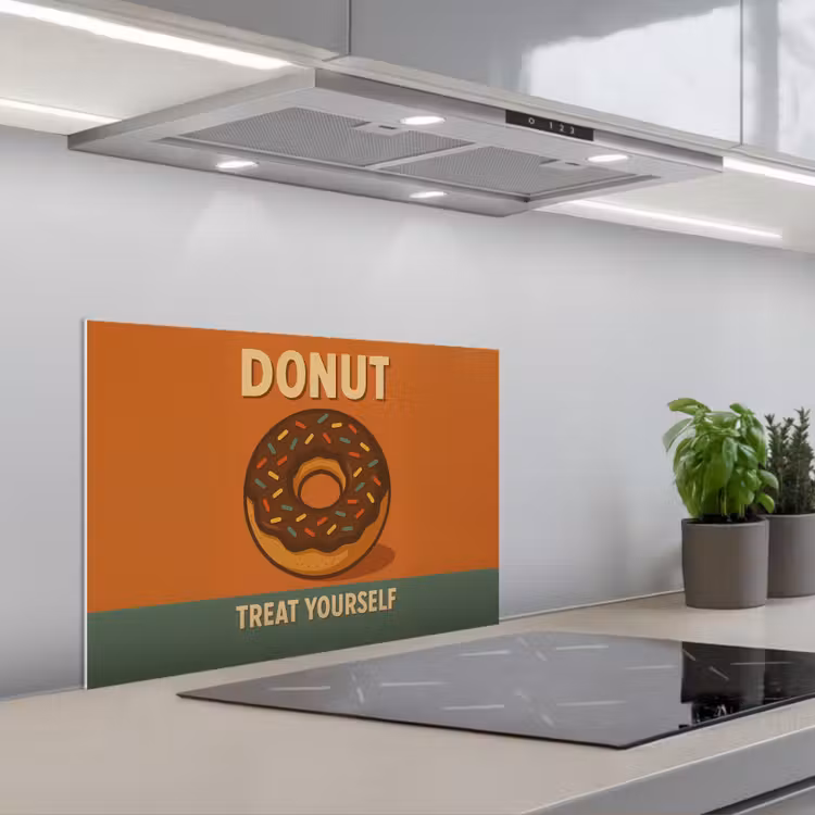 Donut - Spikkels - Kleurrijk - Quote keuken achterwand spatscherm klein -3d_schuin