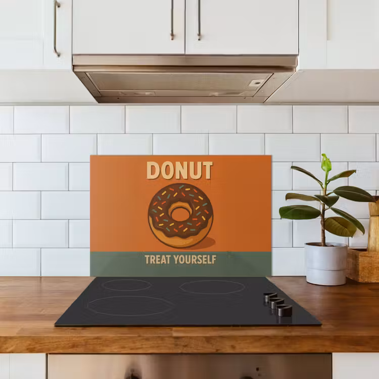 Donut - Spikkels - Kleurrijk - Quote keuken achterwand spatscherm klein -sfeer2