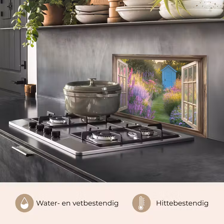 Doorkijk - Bloemen - Raam - Natuur keuken achterwand spatscherm klein -usp_NL