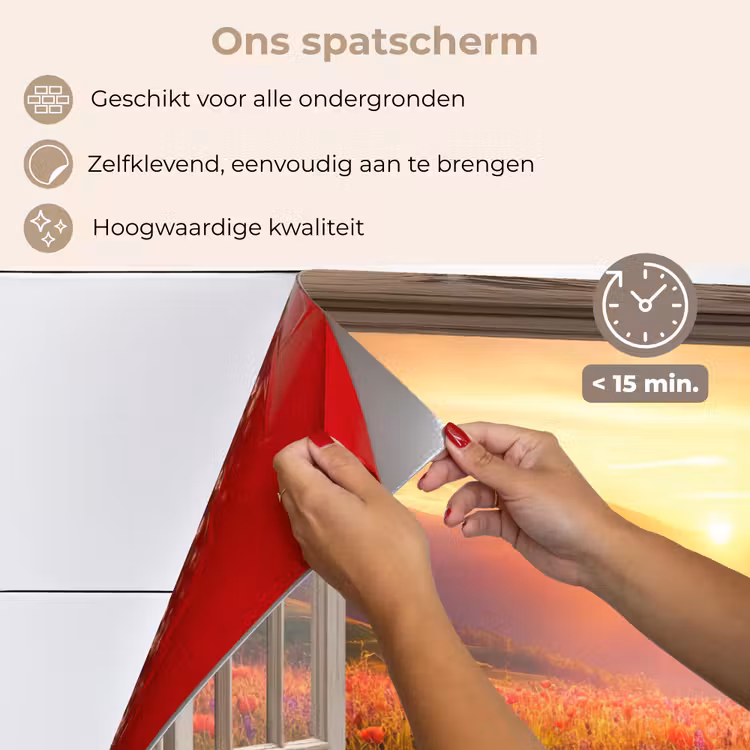 Doorkijk - Klaprozen - Bloemen - Rood - Open raam keuken achterwand spatscherm klein -spatscherm_NL