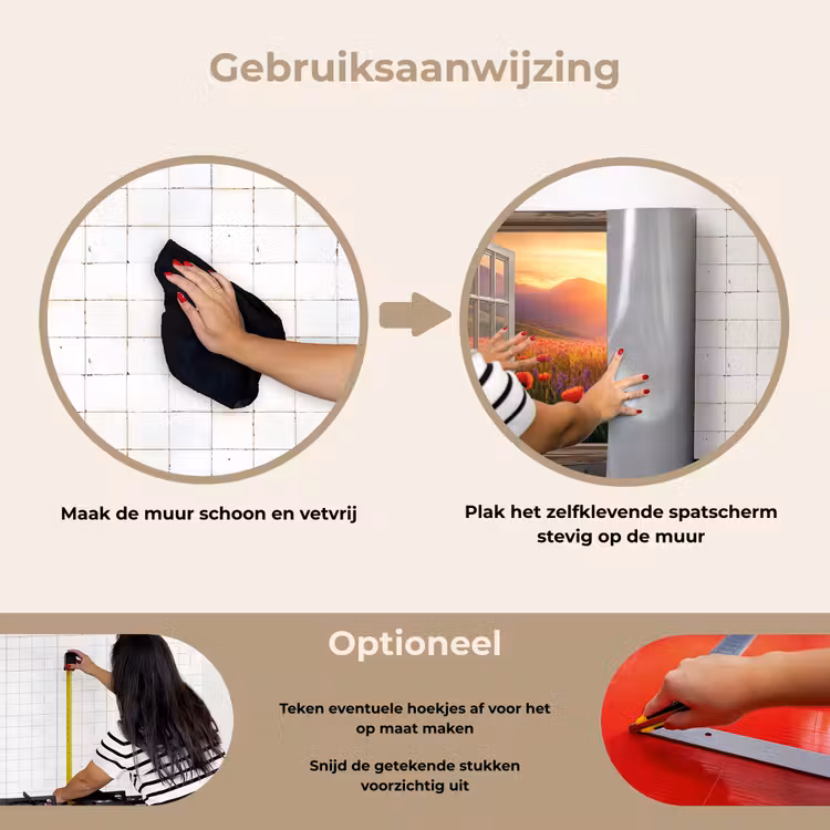 Doorkijk - Klaprozen - Bloemen - Rood - Open raam keuken achterwand spatscherm klein -gebruiksaanwijzing_NL