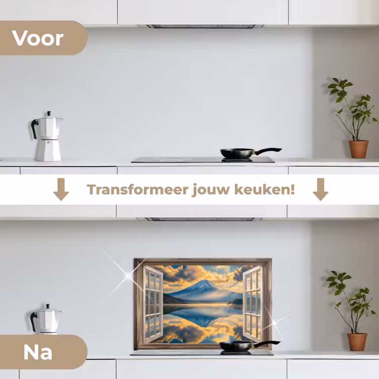 Doorkijk - Landschap - Bergen - Uitzicht - Raam keuken achterwand spatscherm klein -voor_na_NL
