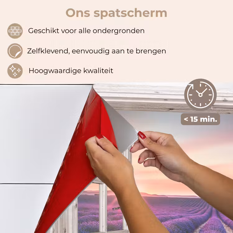 Doorkijk - Lavendel - Bloemen - Hout - Zonsondergang - Paars keuken achterwand spatscherm klein -spatscherm_NL