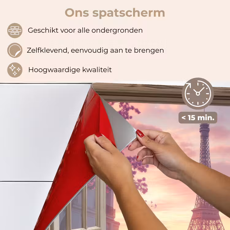 Doorkijk - Parijs - Eiffeltoren - Roze - Kersenbloesem keuken achterwand spatscherm klein -spatscherm_NL
