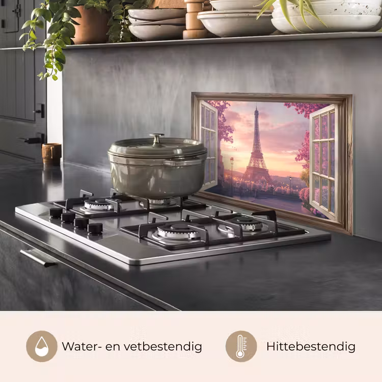 Doorkijk - Parijs - Eiffeltoren - Roze - Kersenbloesem keuken achterwand spatscherm klein -usp_NL