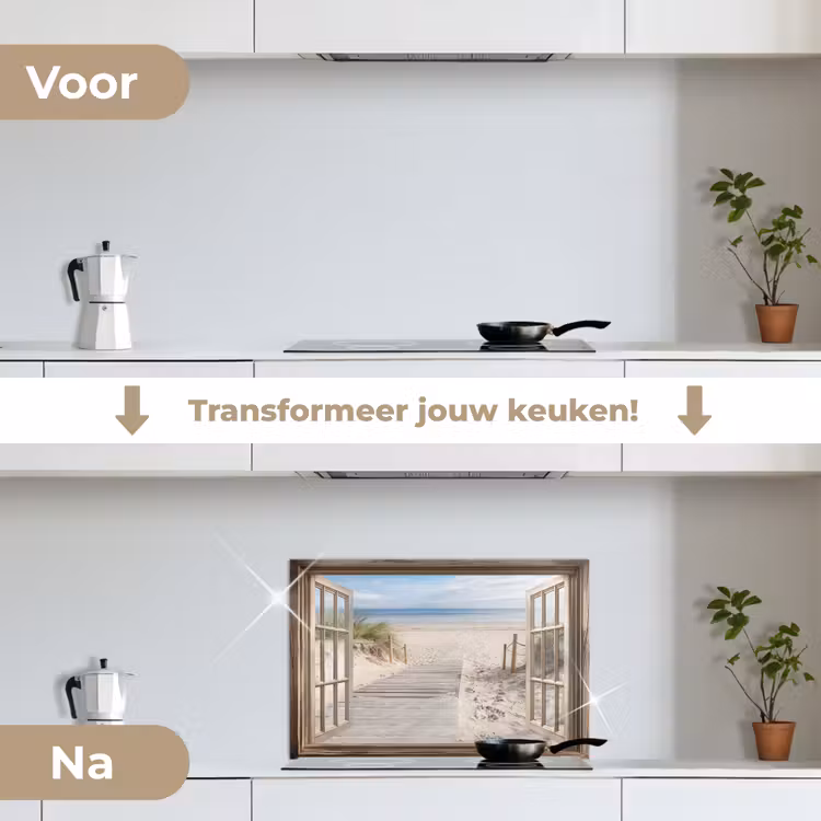 Doorkijk - Strand - Duinen - Pad - Landschap keuken achterwand spatscherm klein -voor_na_NL