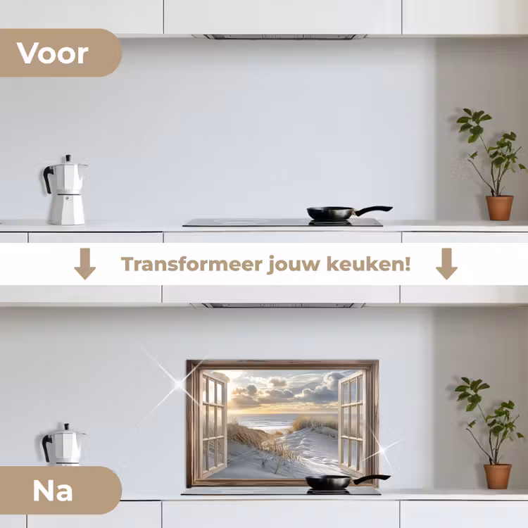 Doorkijk - Strand - Duinen - Zee - Natuur keuken achterwand spatscherm klein -voor_na_NL