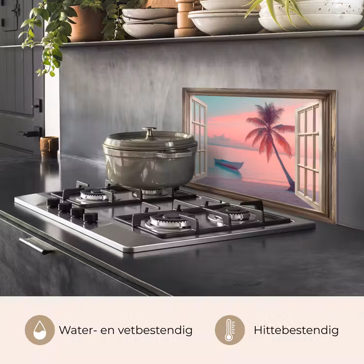 Doorkijk - Strand - Palmboom - Tropisch keuken achterwand spatscherm klein -usp_NL