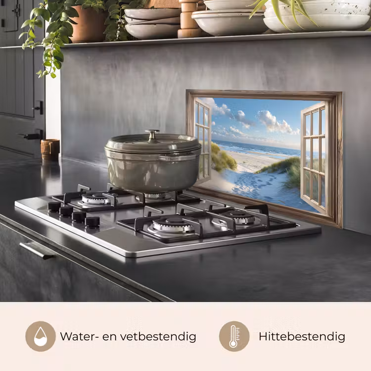 Doorkijk - Strand - Raam - Duinen - Zee keuken achterwand spatscherm klein -usp_NL