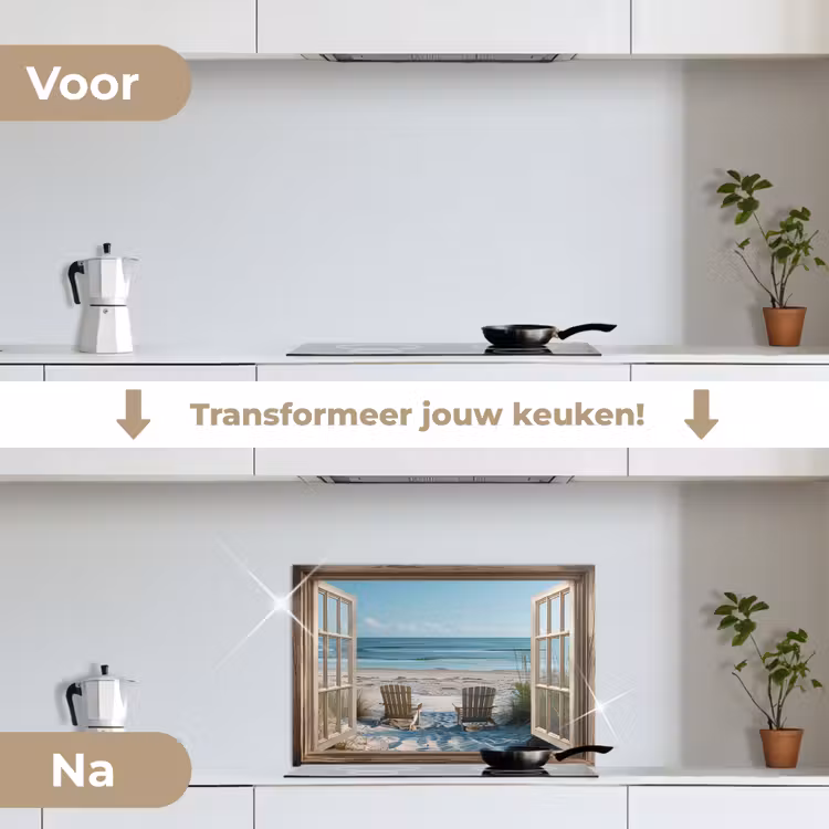 Doorkijk - Strandstoelen - Duinen - Zee - Natuur keuken achterwand spatscherm klein -voor_na_NL