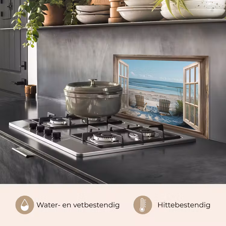 Doorkijk - Strandstoelen - Duinen - Zee - Natuur keuken achterwand spatscherm klein -usp_NL