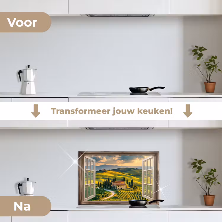 Doorkijk - Toscane - Uitzicht - Landschap - Zomer keuken achterwand spatscherm klein -voor_na_NL