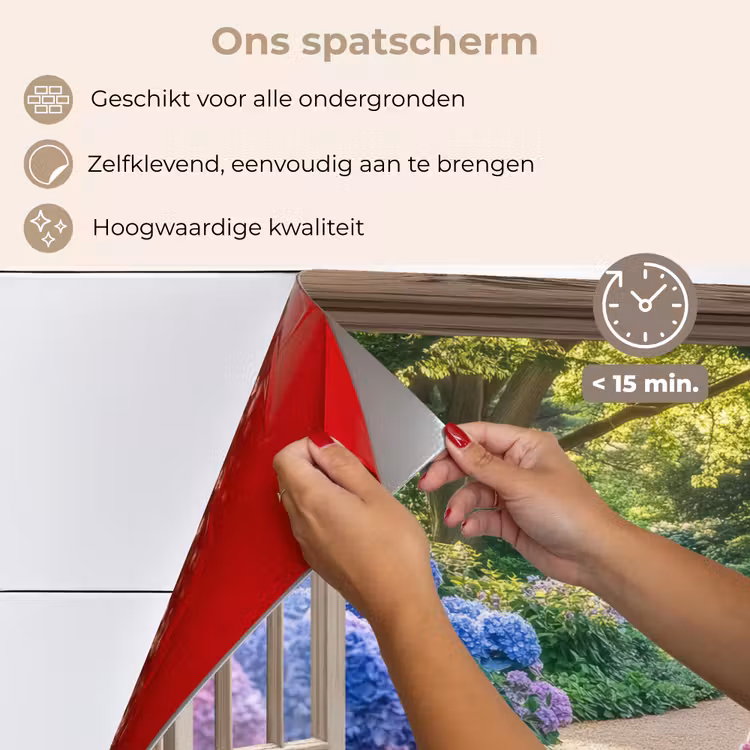 Doorkijk - Tuin - Raam - Hortensia - Bloemen keuken achterwand spatscherm klein -spatscherm_NL