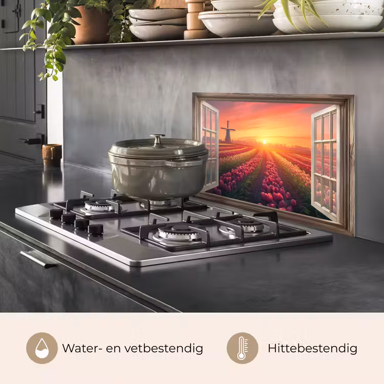 Doorkijk - Tulpen - Zonsondergang - Bloemen - Kleurrijk keuken achterwand spatscherm klein -usp_NL