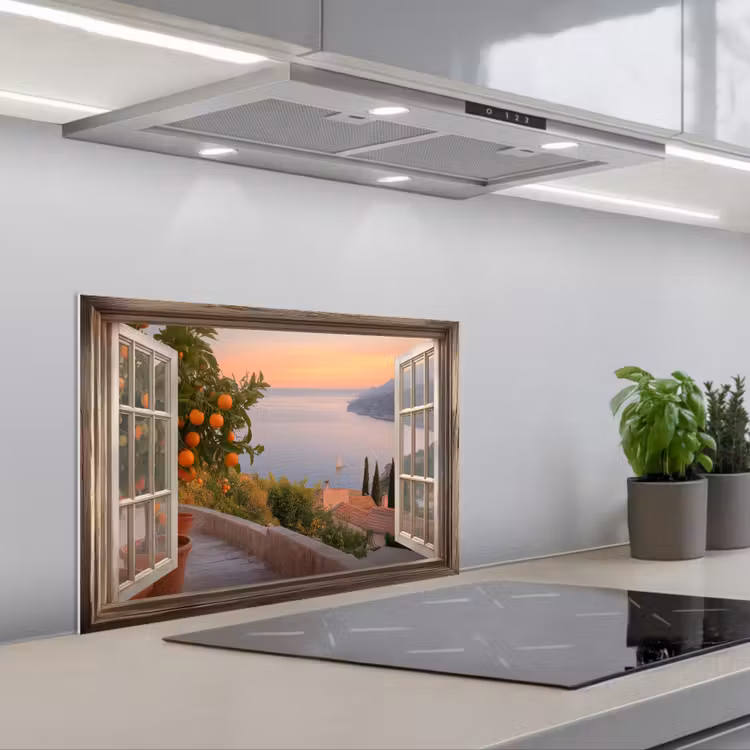 Doorkijk - Uitzicht - Meer - Landschap keuken achterwand spatscherm klein -3d_schuin