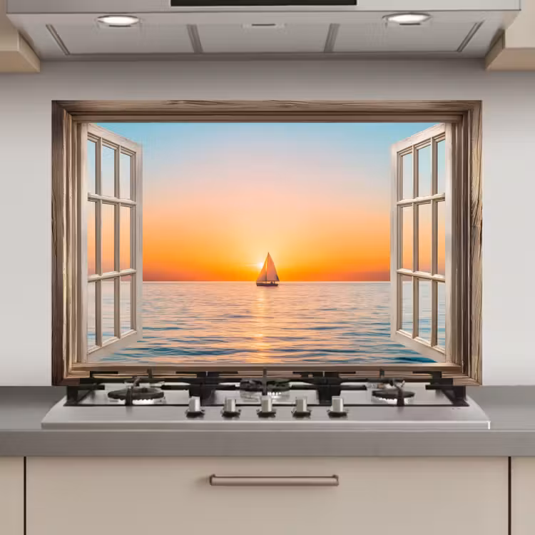 Doorkijk - Zee - Boot - Zonsondergang keuken achterwand spatscherm klein -3d_website
