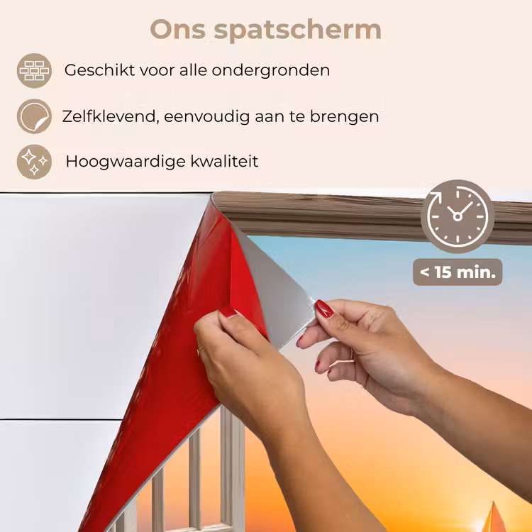 Doorkijk - Zee - Boot - Zonsondergang keuken achterwand spatscherm klein -spatscherm_NL