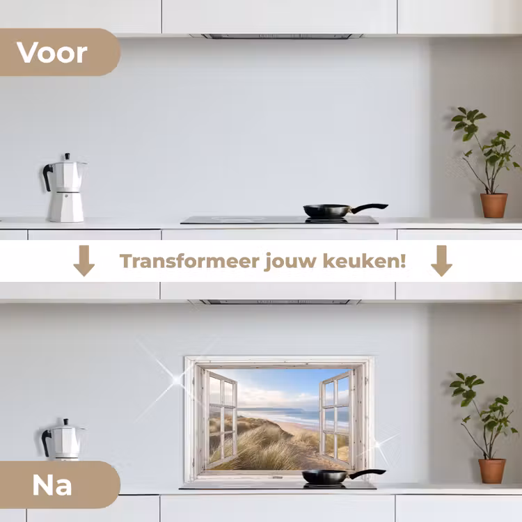 Doorkijk - Zee - Strand - Duinen keuken achterwand spatscherm klein -voor_na_NL