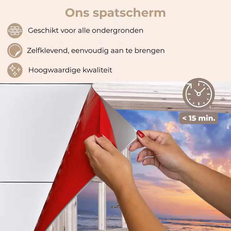 Doorkijk - Zee - Strand - Zonsondergang - Blauw keuken achterwand spatscherm klein -spatscherm_NL