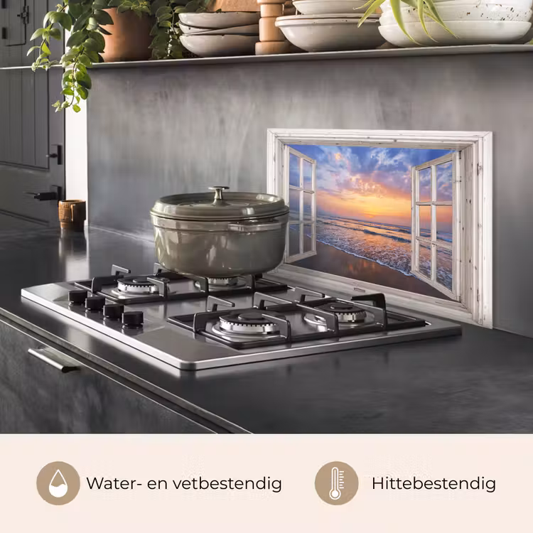 Doorkijk - Zee - Strand - Zonsondergang - Blauw keuken achterwand spatscherm klein -usp_NL