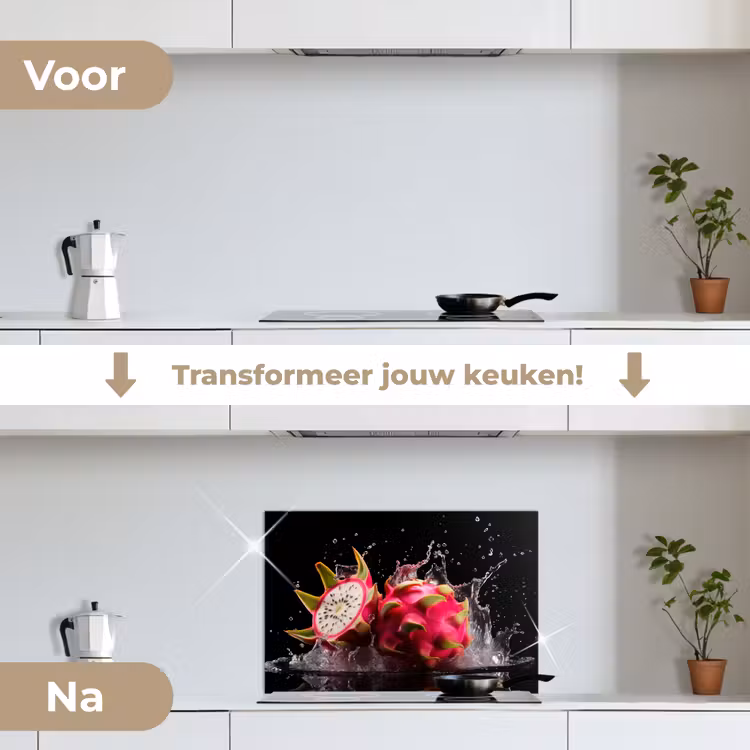 Drakenfruit - Zwart - Water - Vrucht - Fruit keuken achterwand spatscherm klein -voor_na_NL